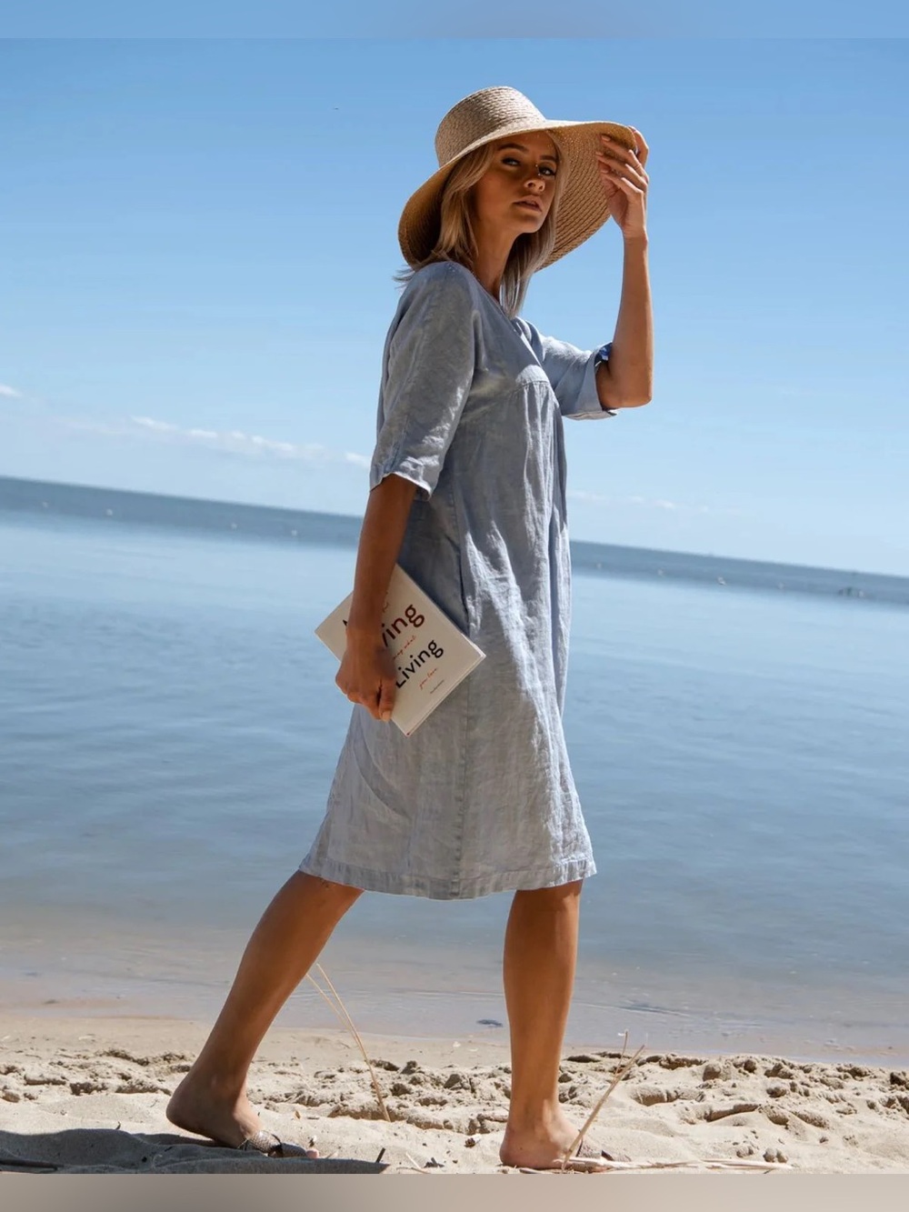 Sauths Kyoto Linen Light Blue Dress XS loose Oversized Sustainable Slow Fashion